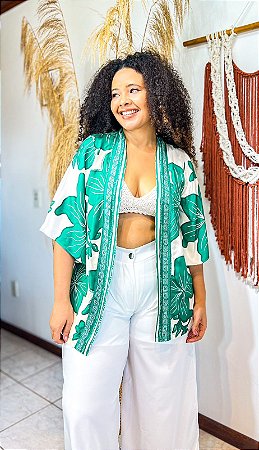 KIMONO  - SOL DE VERÃO-VERDE - VISCOSE PRÉ LAVADO