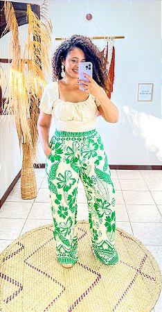 CALÇA PANTALONA AMORA -M- SOL DE VERÃO  -VERDE- VISCOLINHO
