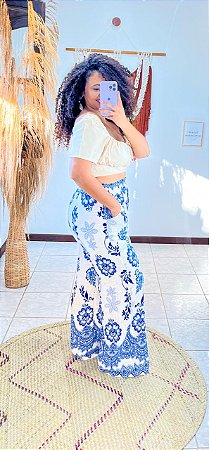 CALÇA PANTALONA AMORA -M - SOL DE VERÃO  -AZUL - VISCOLINHO