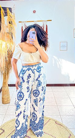 CALÇA PANTALONA AMORA -G - SOL DE VERÃO  -AZUL - VISCOLINHO