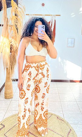 CALÇA PANTALONA AMORA -M - SOL DE VERÃO  -LARANJA- VISCOLINHO