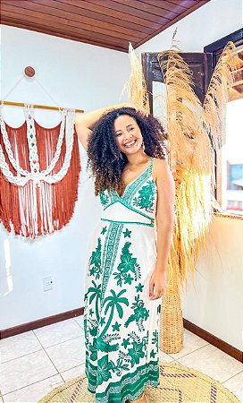 VESTIDO JASMIM - SOL DE VERÃO-VERDE - VISCOSE PRÉ LAVADO