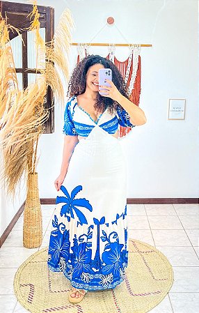 VESTIDO SOL - SOL DE VERÃO-AZUL- VISCOSE PRÉ LAVADO