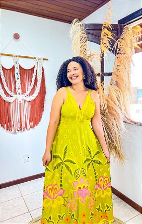 VESTIDO EMÍLIA ALÇA- VERDE- SOL DE VERÃO - VISCOSE PRÉ LAVADA