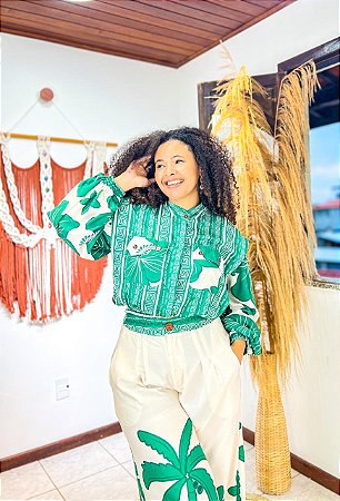 CAMISA BOTÕES- SOL DE VERÃO -VERDE -VISCOSE PRÉ LAVADO