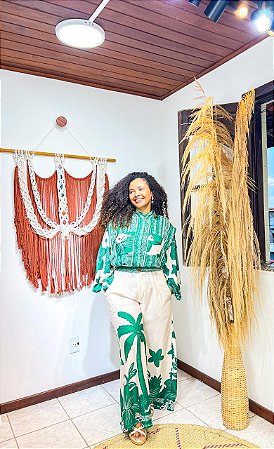 CALÇA PANTALONA - SOL DE VERÃO -VERDE- VISCOSE PRÉ LAVADO