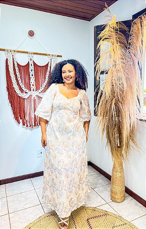 VESTIDO PRINCESA -LAISE - SOL DE VERÃO -CRU-LAISE BORDADO