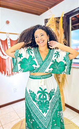 CROPPED MORCEGO - SOL DE VERÃO - VERDE-VISCOSE PRÉ LAVADO