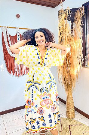 VESTIDO EMÍLIA - AMARELO- SOL DE VERÃO - VISCOSE PRÉ LAVADA