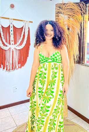 VESTIDO LACINHO - G-PRAIA URBANA-VERDE -VISCOSE PRÉ LAVADO ,GRAMADURA 260