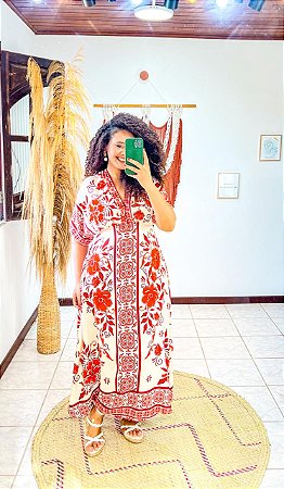 VESTIDO MELINA- M-PRAIA URBANA-LARANJA E VERMELHO -VISCOSE PRÉ LAVADO ,GRAMADURA 260