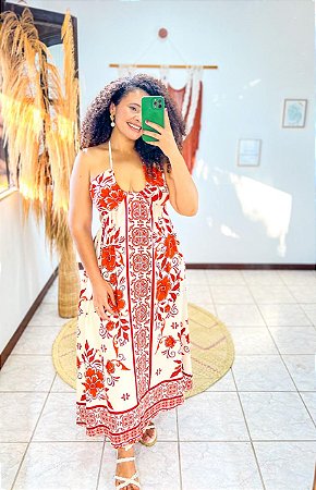 VESTIDO MAITÊ- G-PRAIA URBANA-LARANJA E VERMELHO -VISCOSE PRÉ LAVADO ,GRAMADURA 260