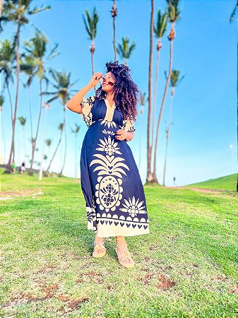 VESTIDO MELINA -G- MANGA MORCEGO- PRETO E BEGE - SOL DE VERÃO - VISCOSE PRÉ LAVADA