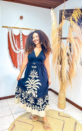 VESTIDO MELINA -G- ALCINHA - PRETO E BEGE - SOL DE VERÃO - VISCOSE PRÉ LAVADA