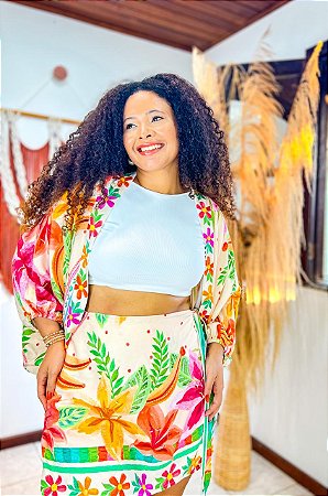 CONJUNTO AMORA - ALTO VERÃO- ROSA - FLORES -VISCOSE PRÉ LAVADO ,GRAMADURA 140