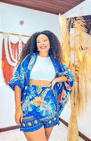 CONJUNTO AMORA - ALTO VERÃO- AZUL ESCURO -  -VISCOSE PRÉ LAVADO ,GRAMADURA 140