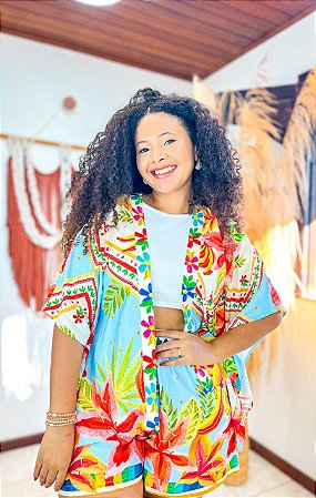 CONJUNTO LETÍCIA- ALTO VERÃO- AZUL- VISCOSE PRÉ LAVADO ,GRAMADURA 140