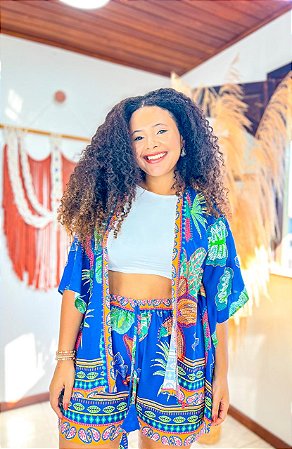 CONJUNTO LETÍCIA- ALTO VERÃO- AZUL - VISCOSE PRÉ LAVADO ,GRAMADURA 140