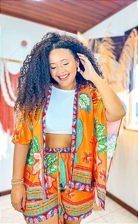CONJUNTO LETÍCIA- ALTO VERÃO- LARANJA- VISCOSE PRÉ LAVADO ,GRAMADURA 140
