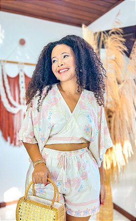 CONJUNTO PAULA - ALTO VERÃO- ROSA- VISCOSE PRÉ LAVADO ,GRAMADURA 140