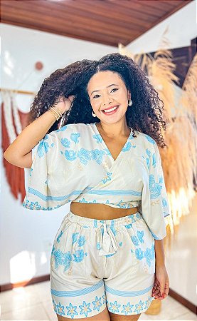 CONJUNTO PAULA - ALTO VERÃO- AZUL - VISCOSE PRÉ LAVADO ,GRAMADURA 140