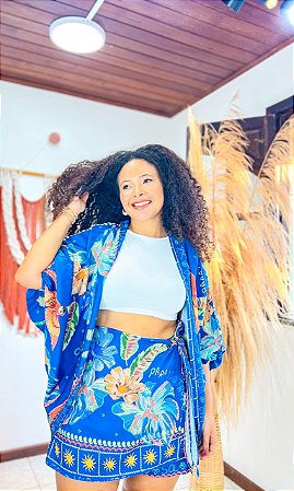 CONJUNTO AMORA - ALTO VERÃO- AZUL ESCURO -  -VISCOSE PRÉ LAVADO ,GRAMADURA 140