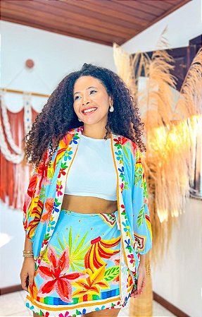 CONJUNTO AMORA - ALTO VERÃO- AZUL CLARO-  -VISCOSE PRÉ LAVADO ,GRAMADURA 140