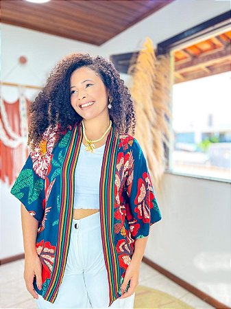 KIMONO  - PRAIA URBANA -AZUL - VISCOSE PRÉ LAVADO