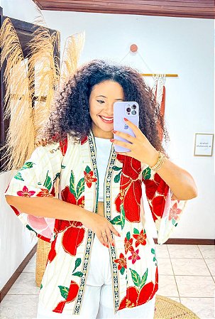 KIMONO  - ALTO VERÃO-VERMELHO - VISCOSE PRÉ LAVADO