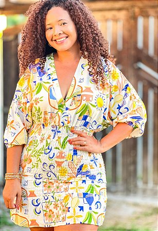 VESTIDO CIGANINHA- G-AMARELO - OUTONO- VISCOSE PRÉ LAVADA