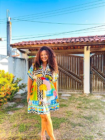VESTIDO  MILENA -CURTO-COLORIDO- OUTONO- VISCOSE PRÉ LAVADA