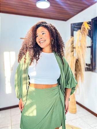 CONJUNTO AMORA - FLOR DE OUTONO - VERDE -VISCOSE PRÉ LAVADO ,GRAMADURA 140