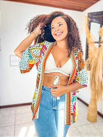 KIMONO  - FLOR DE OUTONO -FOLHAS- VISCOSE PRÉ LAVADO