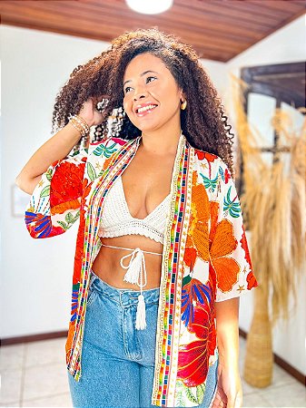 KIMONO  - PRAIA URBANA -LARANJA- VISCOSE PRÉ LAVADO