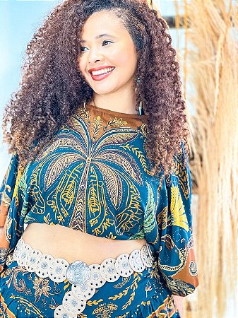 CROPPED MORCEGO - AZUL- VISCOSE PRÉ LAVADO