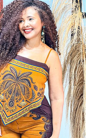 CROPPED DUPLINHA -SOL  -MARROM - VISCOSE PRÉ LAVADO