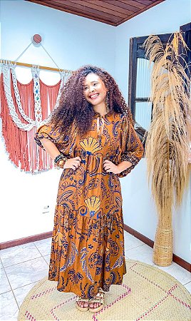 VESTIDO LORENA -SOL -MARROM - VISCOSE PRÉ LAVADO