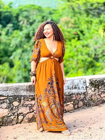 VESTIDO ESMERALDA-SOL -MARROM- VISCOSE PRÉ LAVADO