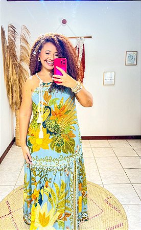 VESTIDO CORDINHA-  ALÇA  - SOL -AZUL -VISCOSE PRÉ LAVADO ,GRAMADURA -230