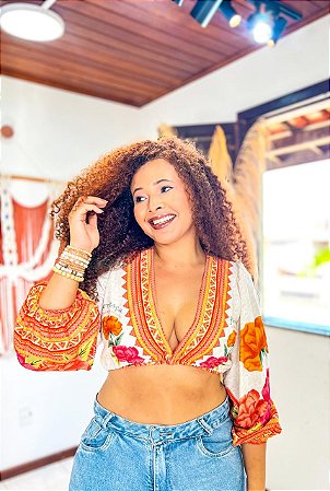 CROPPED GABRIELA- SOL -LARANJA- VISCOSE PRÉ LAVADO