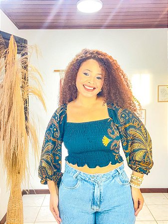 CROPPED LASTEX - SOL -AZUL- VISCOSE PRÉ LAVADO