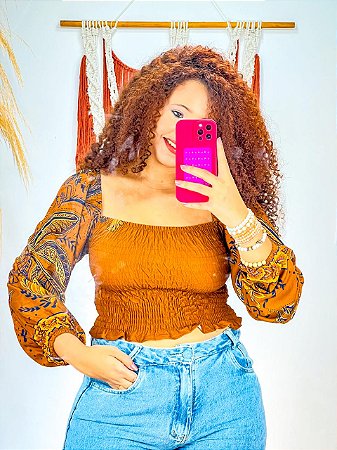 CROPPED LASTEX - SOL-MARROM- VISCOSE PRÉ LAVADO