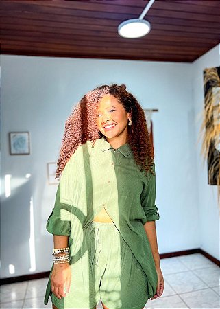 CONJUNTO DANDARA - FLOR DE OUTONO -VERDE-VISCOSE PRÉ LAVADO ,GRAMADURA 140