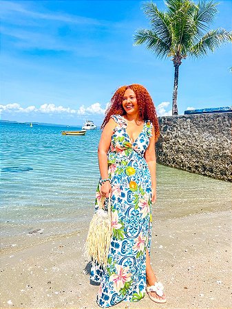 VESTIDO LINDA - ITÁLIA -AZUL- VISCOSE PRÉ LAVADO - COD- 3565