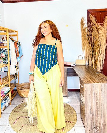 CALÇA ALICE- PRIMAVERA VERÃO - AMARELO -LINHO 100% ALGODÃO