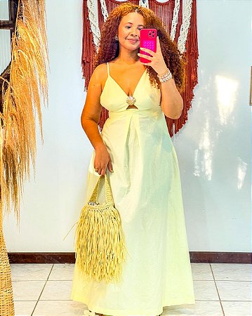 VESTIDO PÉROLA - M-AMARELO MANTEIGA -PRIMAVERA VERÃO -100% ALGODÃO