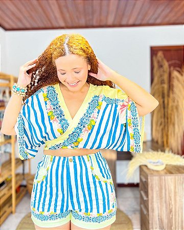 SHORT SARJA - ITÁLIA -AZUL - SARJA E ALGODÃO- COD- 3608