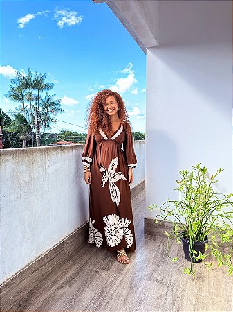 VESTIDO PRINCESA -G- OUTONO INVERNO -MARROM- VISCOSE PRÉ LAVADO