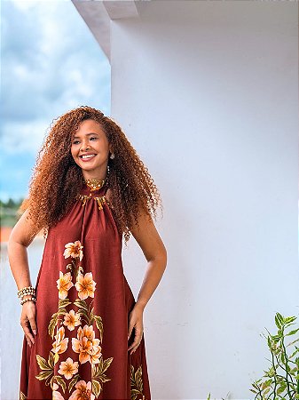 VESTIDO SUZANE-G- FLORECER -MARROM- VISCOSE PRÉ LAVADO