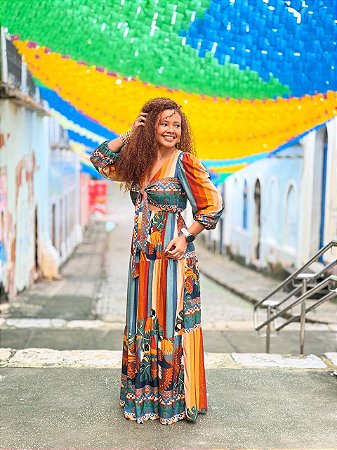 VESTIDO LUIZA -COLORIDO-BRASILIDADE- VISCOSE PRÉ LAVADO